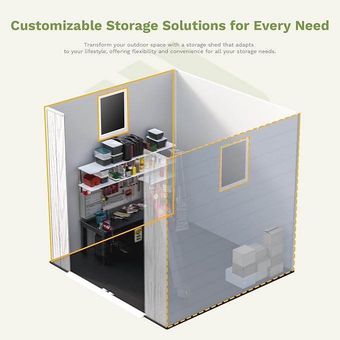 Patiowell 6 x 6 FT Outdoor Storage Shed with Lockable Door & Floor - Resin Garden Tool Shed with 2 Windows, Waterproof Easy Assembly for Backyard, Lawn Equipment, Patio Furniture Storage (Light Grey)