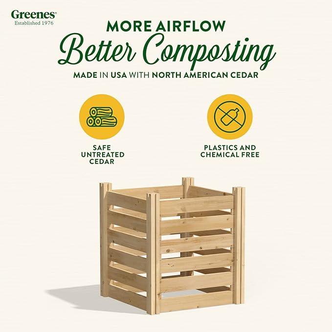 Greenes Fence Cedar Wood Composter, 24" W x 24" L x 31" H / 77.3 Gallons - Made in USA with North American Cedar