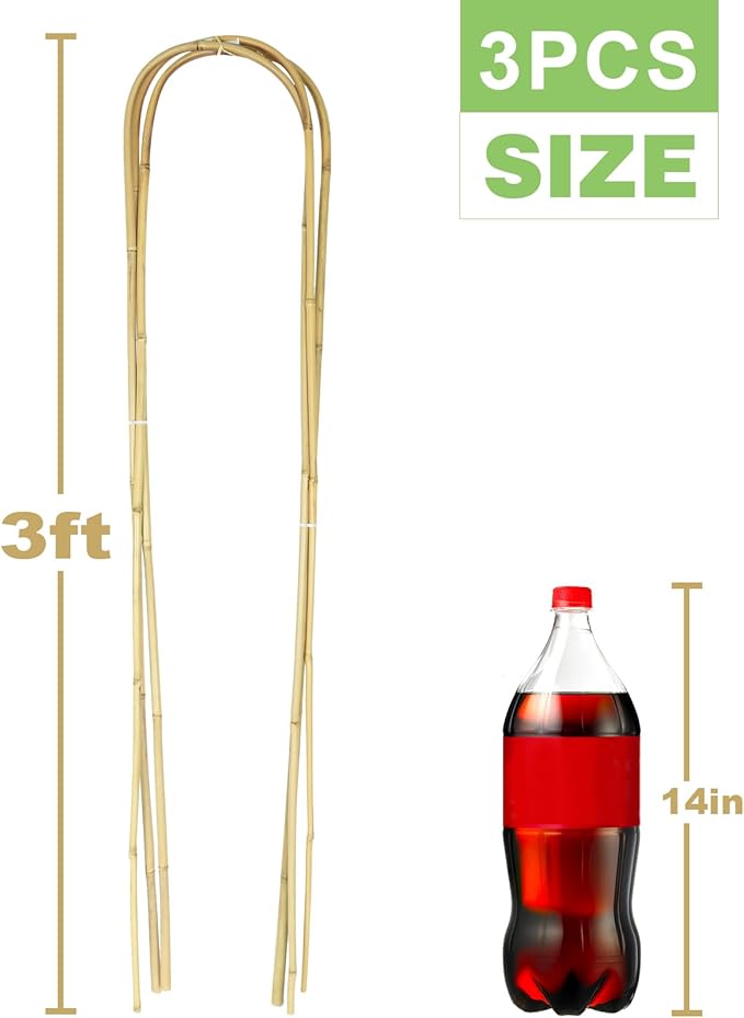 Natural U-Hoops Bamboo Plants Trellis 3Ft, Garden Trellis U-Shape for Climbing Plants, Garden Arch Trellis Support for Potted Plants, Vines, Ivy Climbing Plants, Flowers-3 Pack