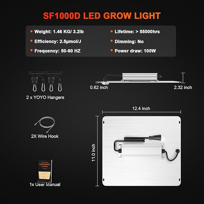 Spider Farmer 2025 New SF1000D 2Pack LED Grow Light with Samsung LM301B Diodes Deeper Penetration & IR Lights Full Spectrum Growing Lamps for Indoor Plants Seedlings Vegetables Flowers 2x4 Grow Tent