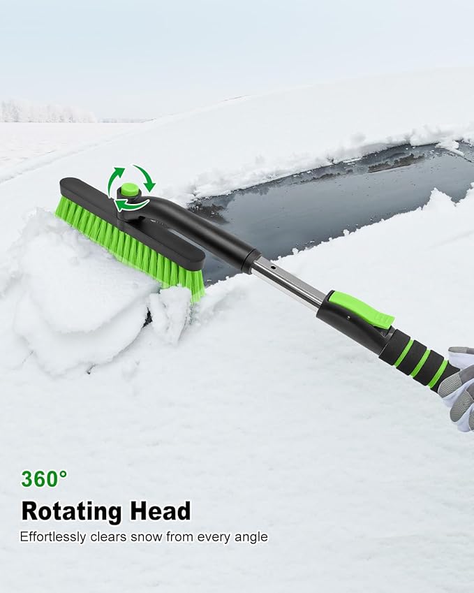 SEAAES Ice Scraper with Snow Brush for Car Windshield, Upgraded Extendable Snow Brush with Foam Grip for Truck SUV Vehicle Windows