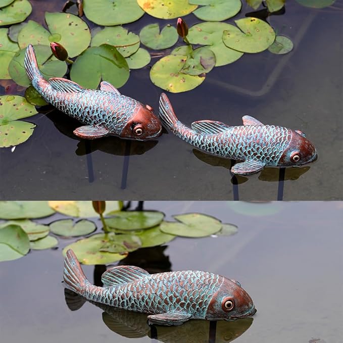 Set of 2 Antique Koi Fish Statue, Outdoor Garden Sculpture for Patio, Backyard, Pond, and Home Decor