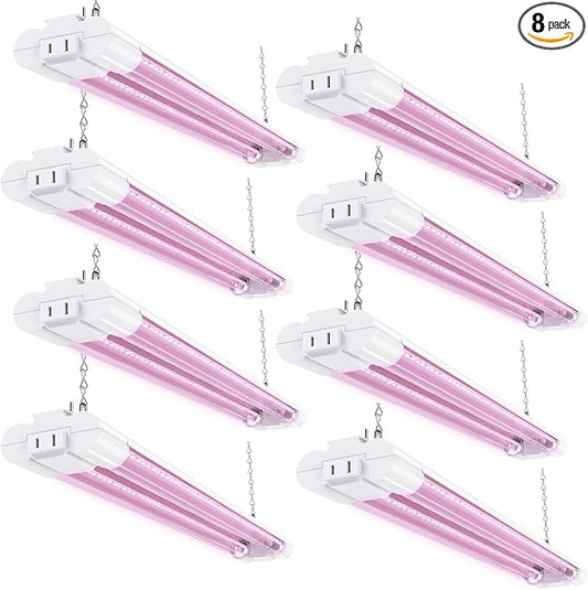 Sunco 8 Pack 2ft Grow Light LED, 20W, Full Spectrum, for Seed Starting, Seedling, Indoor Plants, Plug in Suspended Fixture, Link Up to 8, Inline Switch, ETL