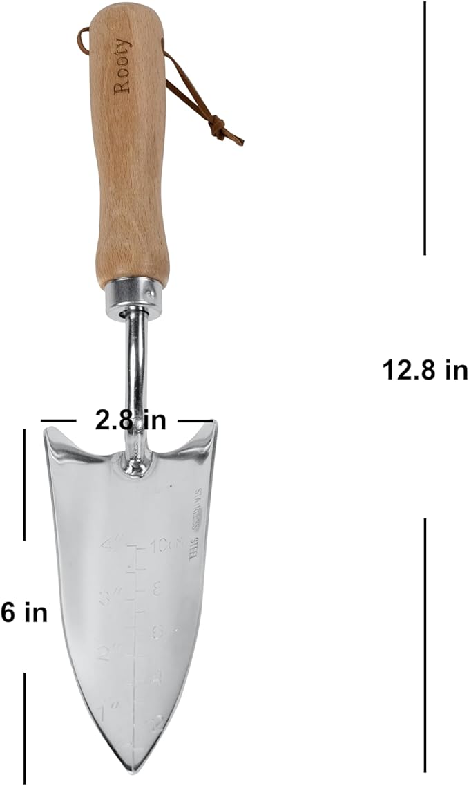 Rooty Gardening Hand Trowel with Stainless Steel, Wooden Handle, Perfect for Transplanting, Weeding, Digging, Planting/Rust Resistant