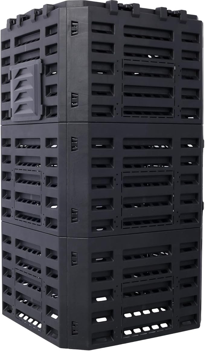 90 Gallon Garden Composter Bin - Premium Recycled Plastic, Large 340 Liter Capacity, Easy Assembly, Lightweight, Aerating Outdoor Compost Box for Fertile Soil