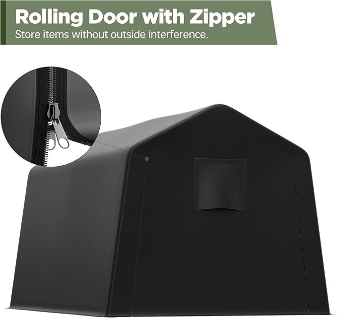 7 x 12 FT Carport Storage Shelter, Portable Garage with Slide-Open Zippered Door, Heavy-Duty Weatherproof Cover, Ideal for SUV, Lawn Mower, Garden Equipment, and Firewood