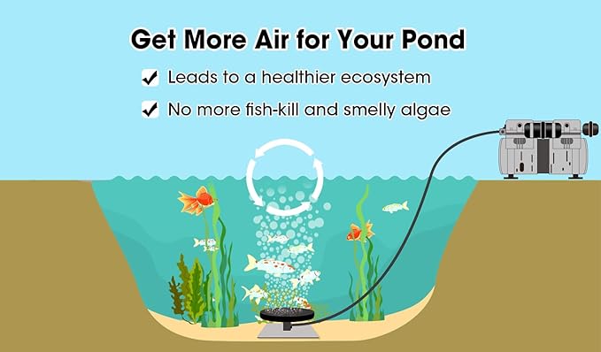 HQUA PAS10 Pond & Lake Aeration System for Up to 1 Acre, 3/4 HP Compressor + One 100' Weighted Tubing + One Diffuser