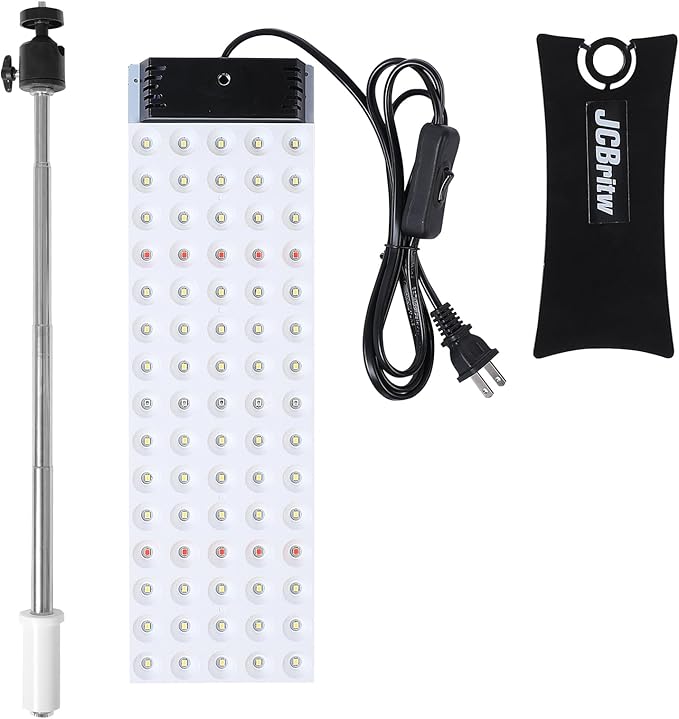 JCBritw LED Grow Lights with Stand 2ft White Full Spectrum with IR Hanging Mounting Standing Plant Light Table Desk Grow Lamp for Seed Starting, Seedlings, Veg, Flower (50.00, Watts)