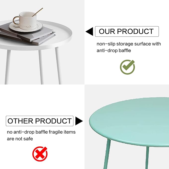 Babion White Outdoor Side Table, Small Round Patio Accent Table for Yard Garden, Indoor & Outdoor