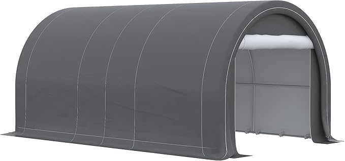 Outsunny 10' x 16' Carport, Heavy Duty Portable Garage Storage Tent with Large Zippered Door, Anti-UV PE Canopy Cover for Car, Truck, Boat, Motorcycle, Bike, Garden Tools, Outdoor Work, Gray