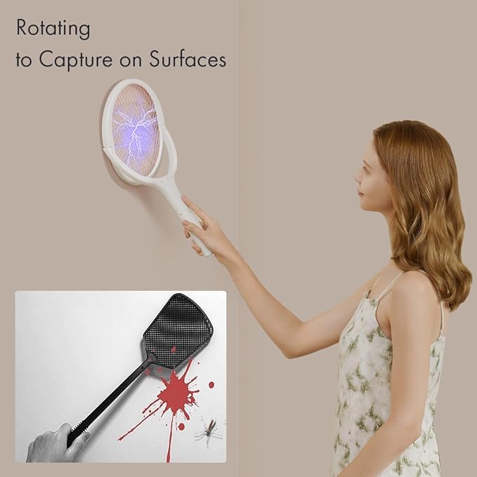 GeckoMan Rotating Head Electric Fly Swatter Racket Rechargeable Bug Zapper Racket Bug Zapper Indoor Fly Zapper Mosquito Zapper Flies Killer for Indoors