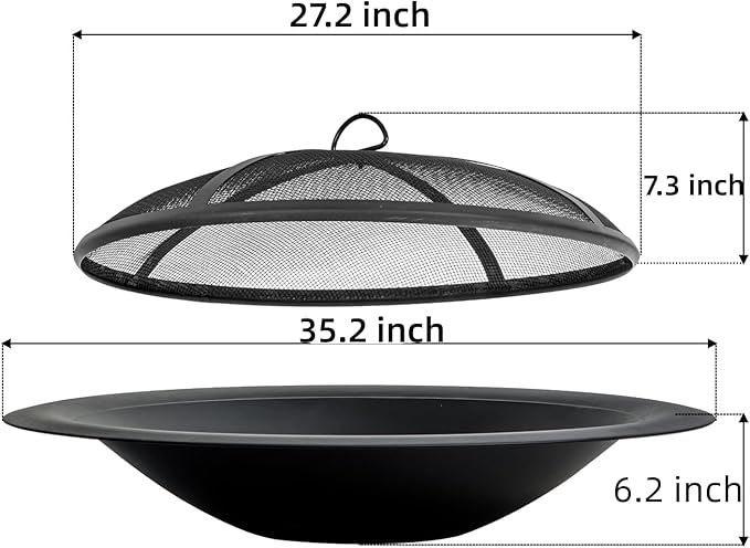 35 inch Steel Fire Pit Bowl for DIY or Replacement Existing Fire Pits, Wood Burning Fire Pit Bowl with Spark Screen &Fire Poker, Fireplace for Backyard, Porch, Deck, Camping, BBQ(Smooth)