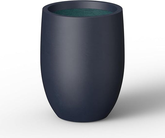 Kante 16.5 Inch Tall Concrete Planter, Large Indoor Outdoor Plant Pot with Drainage, Smooth Charcoal Finish with Forest Green Interior, Ideal for Porch, Home, Garden, Patio