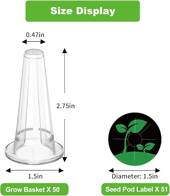 50 Pack Hydroponic Grow Baskets with 51PCS Seed Pod Labels Stickers, Replacement Garden DIY Accessories for Most Hydroponic Growing System