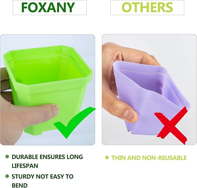 foxany 4" Nursery Pot, 30 Pcs Thick Plastic Square Planting Pots, Plant Seedling Pots, Seed Starting Pots with 30 Saucers - Multi