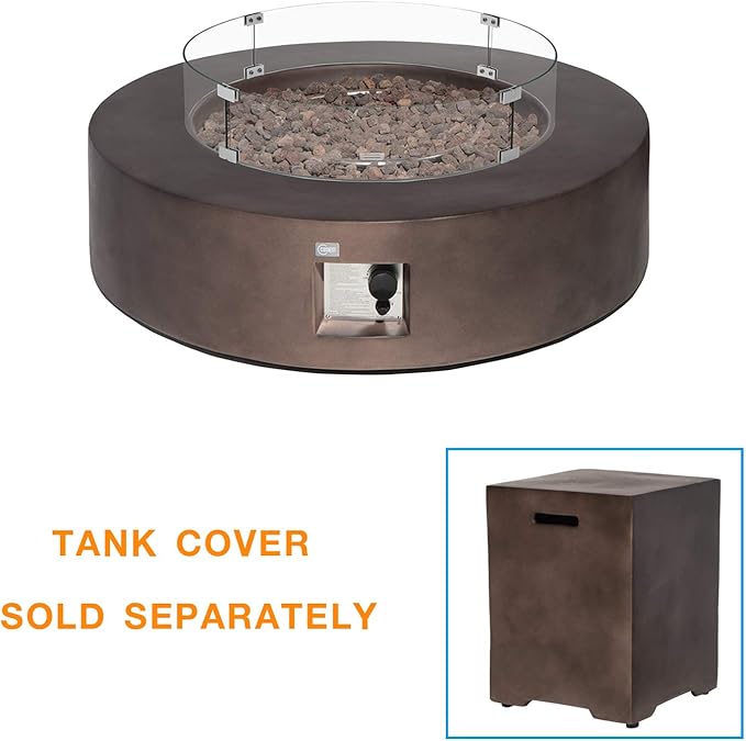 COSIEST Outdoor Propane Fire Pit Coffee Table w Bronze 42 inch Round Base Patio Heater, CSA Certified, 50,000 BTU Stainless Steel Burner, Wind Guard, Tank Outside, Free Lava Rocks, Waterproof Cover