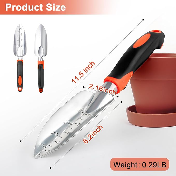 Garden Shovel Trowel Garden Tool with Measurement Mark, Heavy Duty Gardening Shovel Hand Tools Garden Spade with Ergonomic Handle, Small Garden Tools for Gardening Planting Digging Transplanting