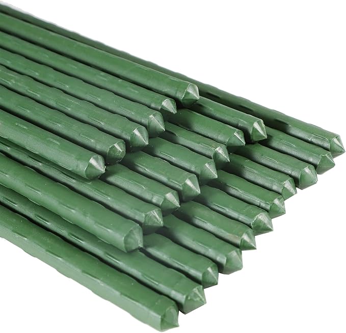 Garmeinea Garden Stakes 57 Inches Plastic Coated Steel Plant Stakes for Growing Climbing Plants, Pack of 25