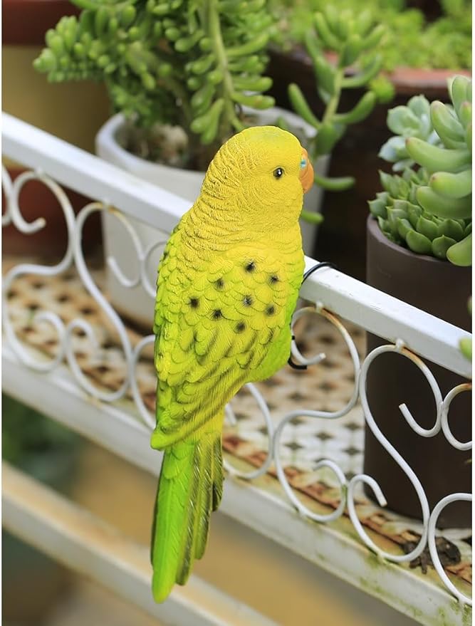 Realistic Parrot Sculpture Resin Hanging Parrots Garden Statues Lifelike Bird Figurines Landscape Ornament Patio Yard Lawn Figurine Tree Decor, Outdoor Garden Wall Statues (GreenYellow)