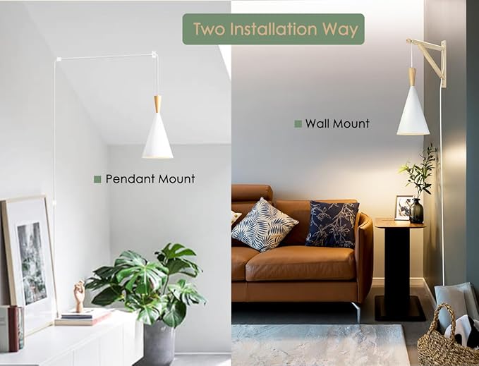 Hanging Grow Light, 20W Full Spectrum Pendant Grow Lights 15FT Power Cord, Decorative Grow Light for Indoor Plants, Flowers, Garden (Ceiling Mounted Hooks&Wall Mounted Bracket Included