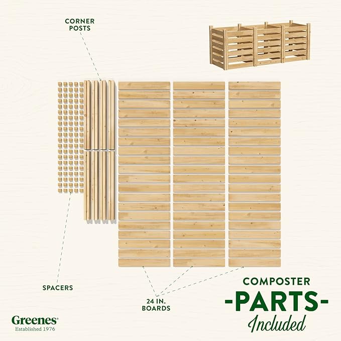 Greenes Fence Cedar Wood Composter, 24" W x 72" L x 31" H / 231.9 Gallons - Made in USA with North American Cedar