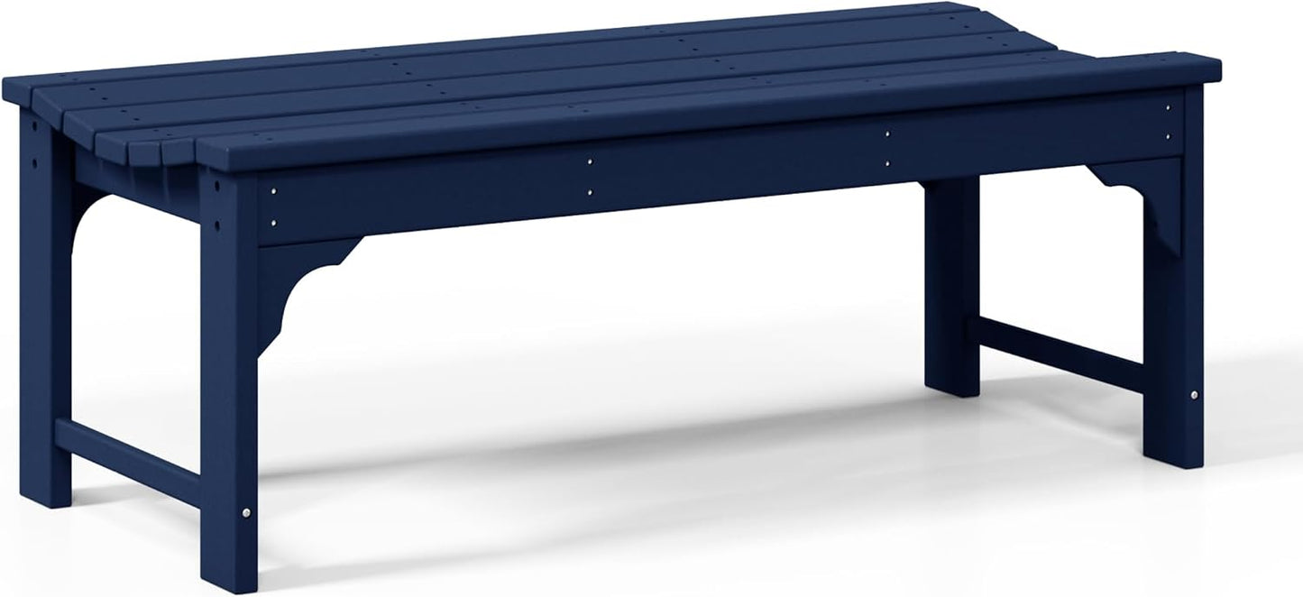 WestinTrends Malibu Outdoor Bench, All Weather Resistant Poly Lumber Backless Patio Garden Bench, Adirondack Curved Bench Seat for Comfort, Navy Blue