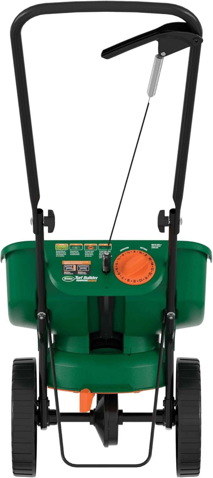 Scotts Turf Builder EdgeGuard Mini Broadcast Spreader for Seed, Weed and Feed, Fertilizer, Salt, Ice Melt, Push Spreader Holds up to 5,000 sq.ft. Product
