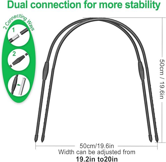 FOTMISHU 8pcs Garden Hoops for Raised Beds, 19.6"x 19.6" Greenhouse Hoops for Cover Garden Netting, Rust-Free Garden Tunnel, Reuseable Gardening Supplies for Plants (8pcs S-19.6"x 19.6")