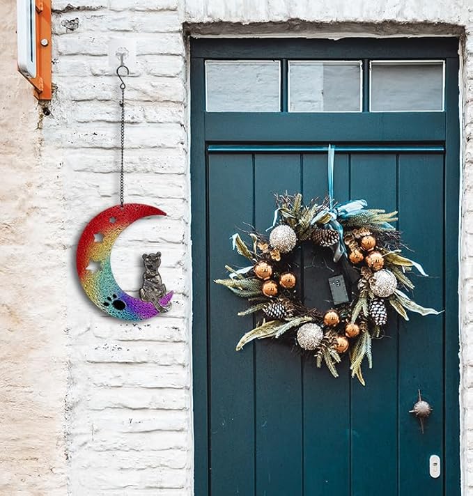 Stained Glass Window Hanging - Colorful Gradient Moon Suncatcher for Door Terrace Garden Home Decor Black Kitten Sun Catcher Birthday Gifts for Lovers Women Men Dad Mom Nana 6.3 in