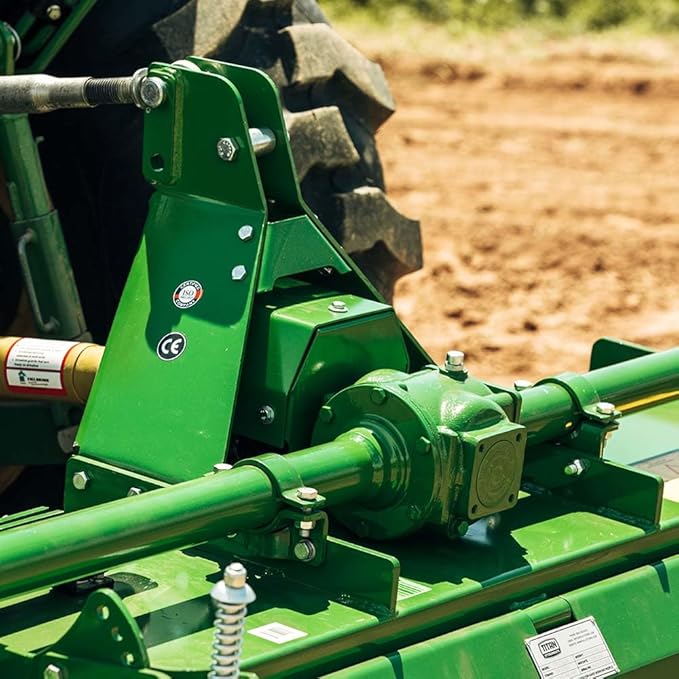 Titan Attachments 3 Point 60" Rotary Tiller Attachment, Fits Cat 1 Tractors, Green Finish, PTO Driven Cultivator with a 540 RPM Gearbox, Replaceable Tines, Aerates Ground Soil