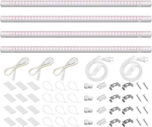 Barrina Grow Lights for Indoor Plants, Full Spectrum Sunlight, 2ft 40W (4 x 10W, 250W Equivalent), LED Grow Light Bulbs, T5 Grow Lights, Plug and Play, Pinkish White, 4-Pack