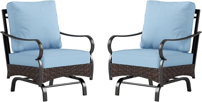 Sophia & William Extra Large Outdoor Patio Motion Sofa Chairs Set 2 PCS Heavy-Duty Metal Porch Furniture with High Back & Deep Seating Area, 5.5" Thicken Cushions for Deck, Lawn, Outside (Blue)