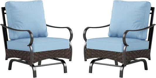 Sophia & William Extra Large Outdoor Patio Motion Sofa Chairs Set 2 PCS Heavy-Duty Metal Porch Furniture with High Back & Deep Seating Area, 5.5" Thicken Cushions for Deck, Lawn, Outside (Blue)