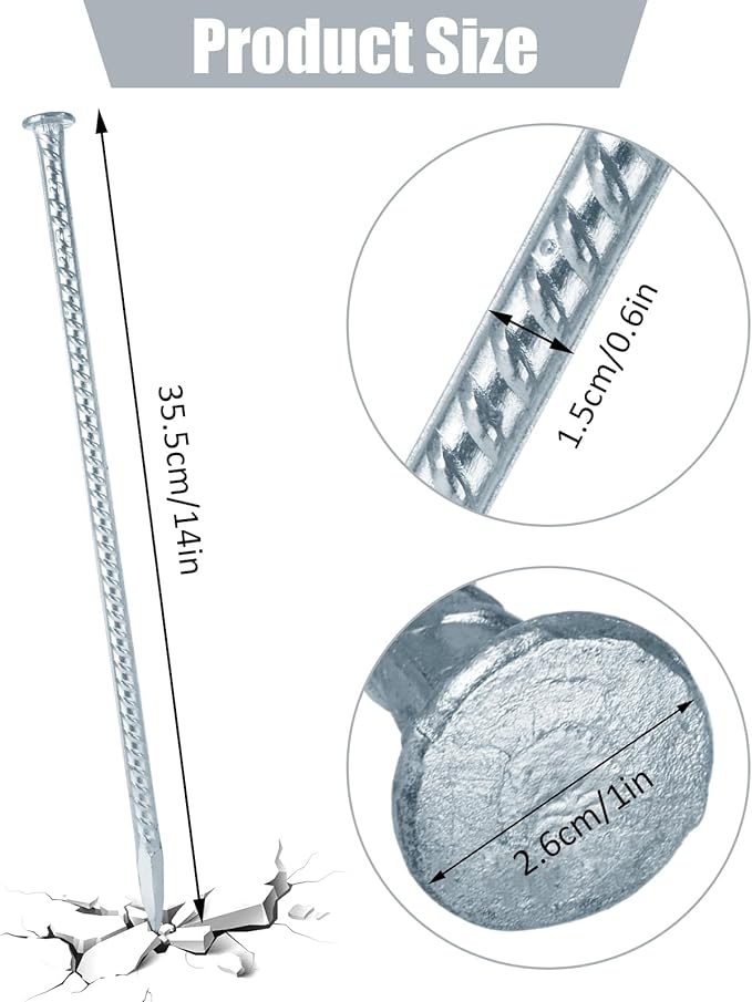 MIVIDE 12 Pack 14 Inch Silver Rebar Stakes, 1/2 Inch Diameter, Galvanized Steel Ground Anchors, Heavy Duty Metal Rebar Stakes for Speed Bumps, Garden Plants, Wheel, Wood, Tent