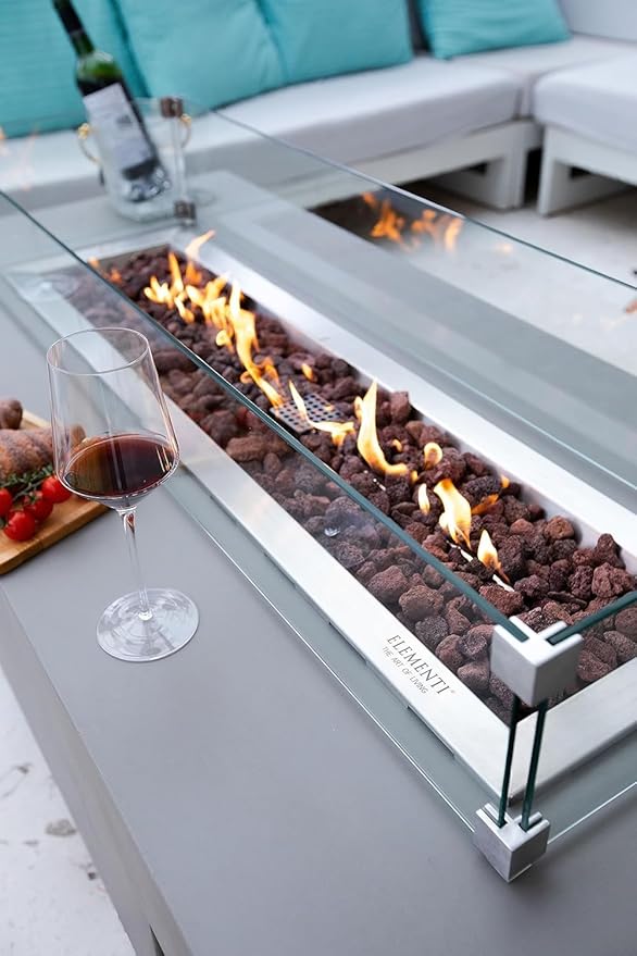 Elementi Granville Gas Fire Pit Bundle Concrete Fire Table, Outdoor Fire Pit Electronic Ignition | Canvas Cover, Lava Rock Included | Free AMS Wind Guard | Light Gray (Natural Gas)