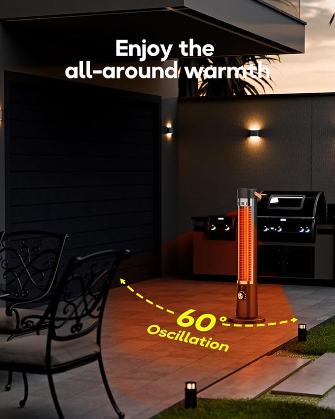 Patio Heater for Outdoor Use, 32" Electric Space Heater Indoor, Portable Infrared Heater with 60-Degree Oscillation, Timer, Remote, for Patio, Gazebo, Black