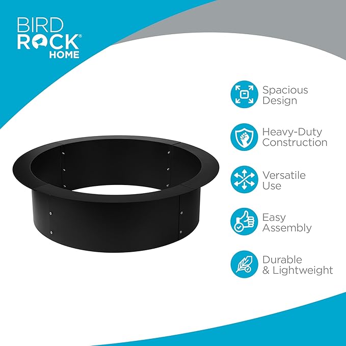 BIRDROCK HOME 30" Fire Ring for The Outdoors - Durable Solid Iron - Home Fire Pit - Lightweight