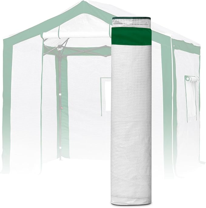 EAGLE PEAK Replacement Cover for 8x6 Portable Pop up Greenhouse with Polyester Reinforced Corners, Front Roll-Up Zipper Entry Door and 3 Large Roll-Up Side Windows (Frame Not Included), Green/White