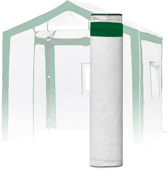 EAGLE PEAK Replacement Cover for 8x6 Portable Pop up Greenhouse with Polyester Reinforced Corners, Front Roll-Up Zipper Entry Door and 3 Large Roll-Up Side Windows (Frame Not Included), Green/White