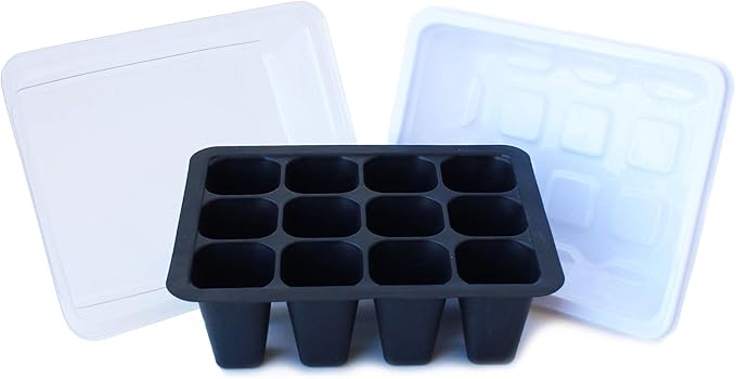 12 Cell Seed Starting Set - Tray, Insert & Dome - Set of 10 - Re-usable Garden Planting Trays - Gardening, Greenhouse & Nursery