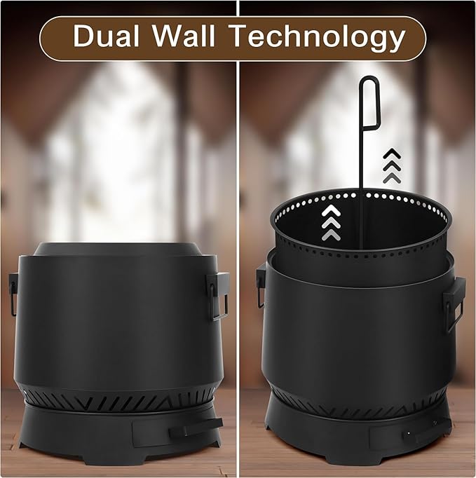 BOINN 20-Inch Outdoor Smokeless Wood Burning Fire Pit: Low-Smoke Bonfire Experience with Grill, Fire Poker & Large Capacity for Backyard, Patio, Picnics & BBQs Update