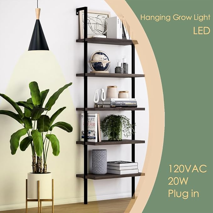 Hanging Grow Light, 20W Full Spectrum Pendant Grow Lights 15FT Power Cord, Decorative Grow Light for Indoor Plants, Flowers, Garden (Ceiling Mounted Hooks&Wall Mounted Bracket Included)