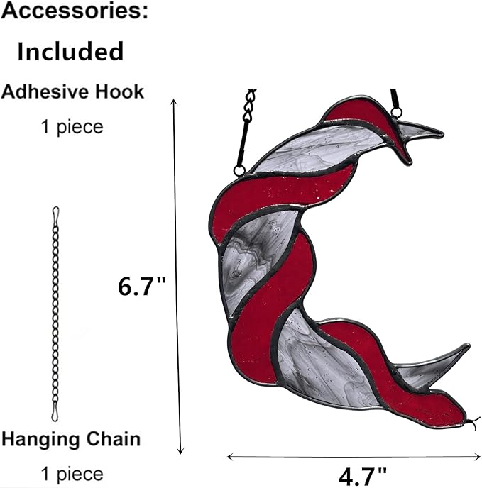 Stained Glass Red Snake on Moon Decor Window Hangings Ornament, Gothic Snake Suncatcher Halloween Decorations, Handmade Stained Glass Gifts Sun Catchers Indoor Window Home Decor.