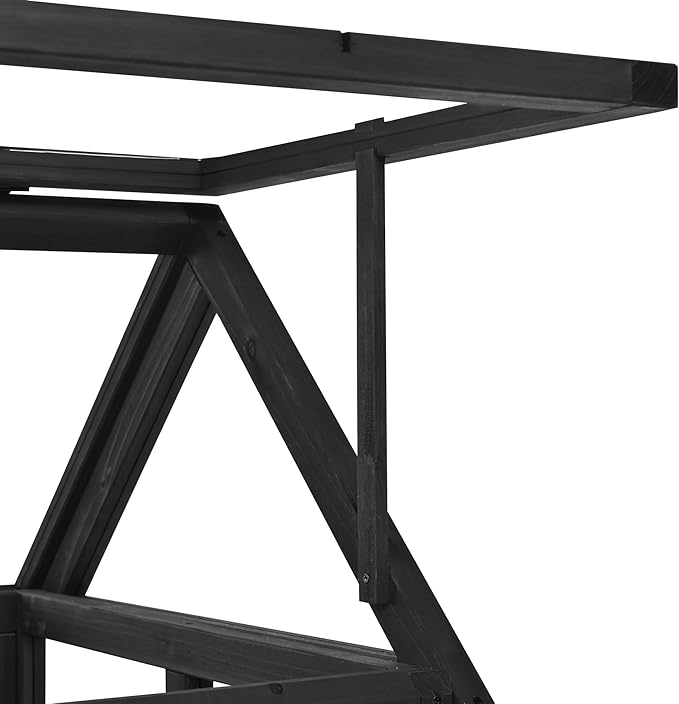 Merax Wood Garden Portable Cold Frame, Flower Plants Shelf with Movable Wheels, Mini Greenhouse with Openable Roof and Storage Box, Black