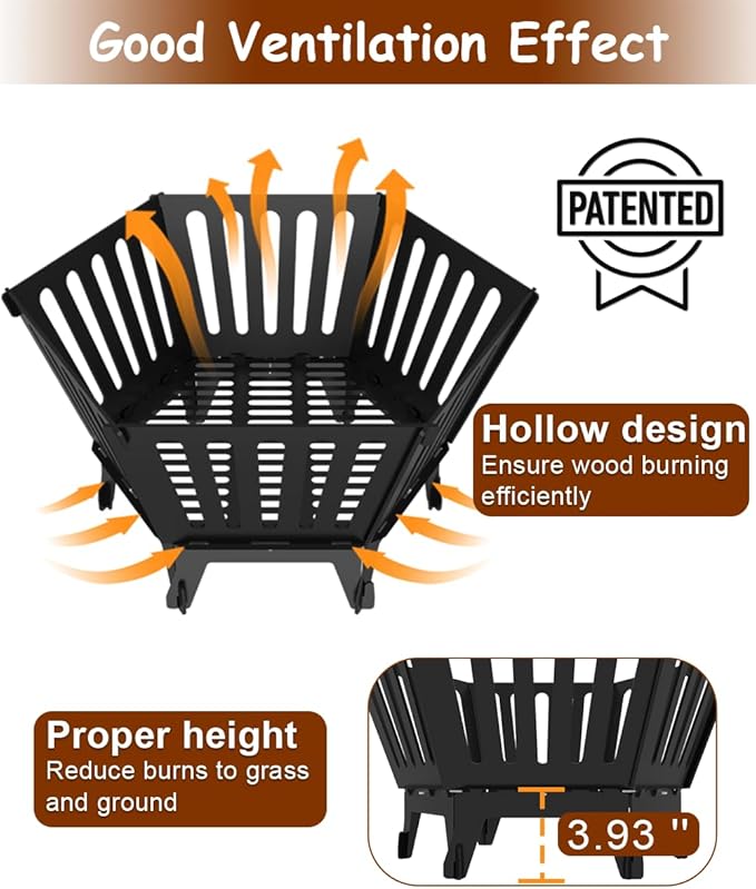 22.5 Inch Portable Plug Fire Pit for Camping, Detachable Outdoor Wood Burning Firepit with Carrying Bag for Outside Patio Heating, Picnic, Bonfire and BBQ, Vertical Hollow Style