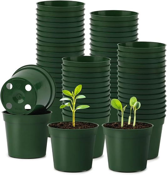 100 Pack 2.5 Inch Small Plant Pots, Plastic Nursery Pots for Plants, Seedling Pots for Planting Seeds, Succulents, Vegetables, Green