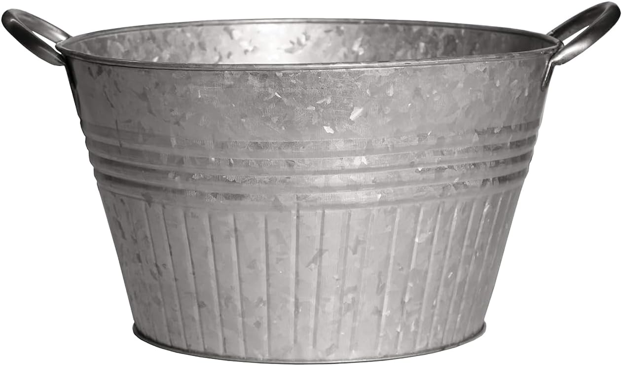 Headwind Round Galvanized Tub Planter with Handles – 12 Inch Lightweight Metal Planter with Drainage Hole – Galvanized Steel Tub for Plants - Metal Flower Pot by Robert Allen
