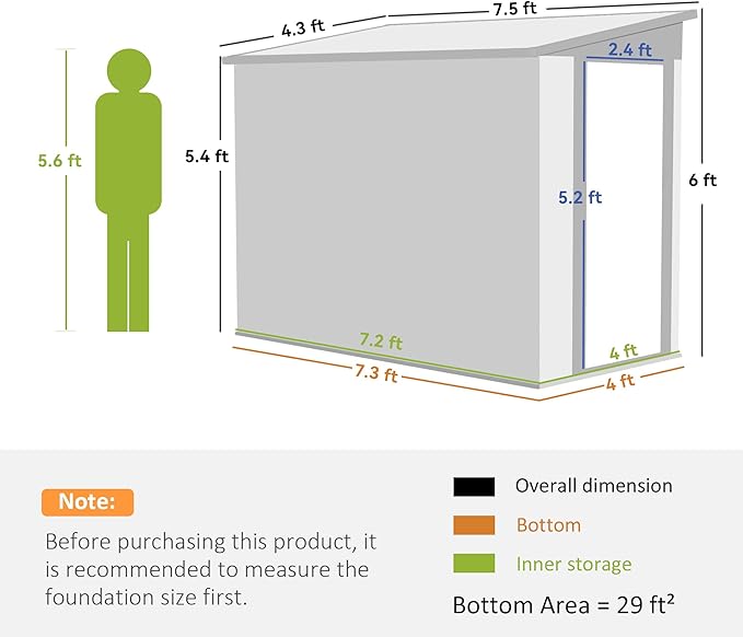 Outsunny 4' x 8' Metal Outdoor Storage Shed, Lean to Storage Shed, Garden Tool Storage House with Lockable Door and 2 Air Vents for Backyard, Patio, Lawn, White