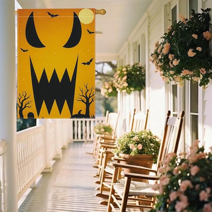 Halloween Garden Flag 12x18 Inch Double Sided Scary Pumpkin Face Yard flag Outdoor Spooky Party Porch Patio Lawn Decoration for Halloween Birthday Party Indoor Outdoor Décor