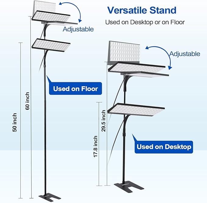 JCBritw 90W Floor LED Grow Light for Tall Indoor Plants Adjustable Desktop Plant Lamp White Full Spectrum with IR Grow Lights on Stand for Seed Starting, Seedlings, Veg, Flower